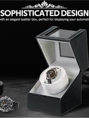 Watch Winder Box, Black Leather, Single Automatic